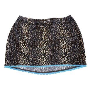 Bella Venice Brown Cheetah Print Pink Lace Hem Mini Skirt Women's Small S